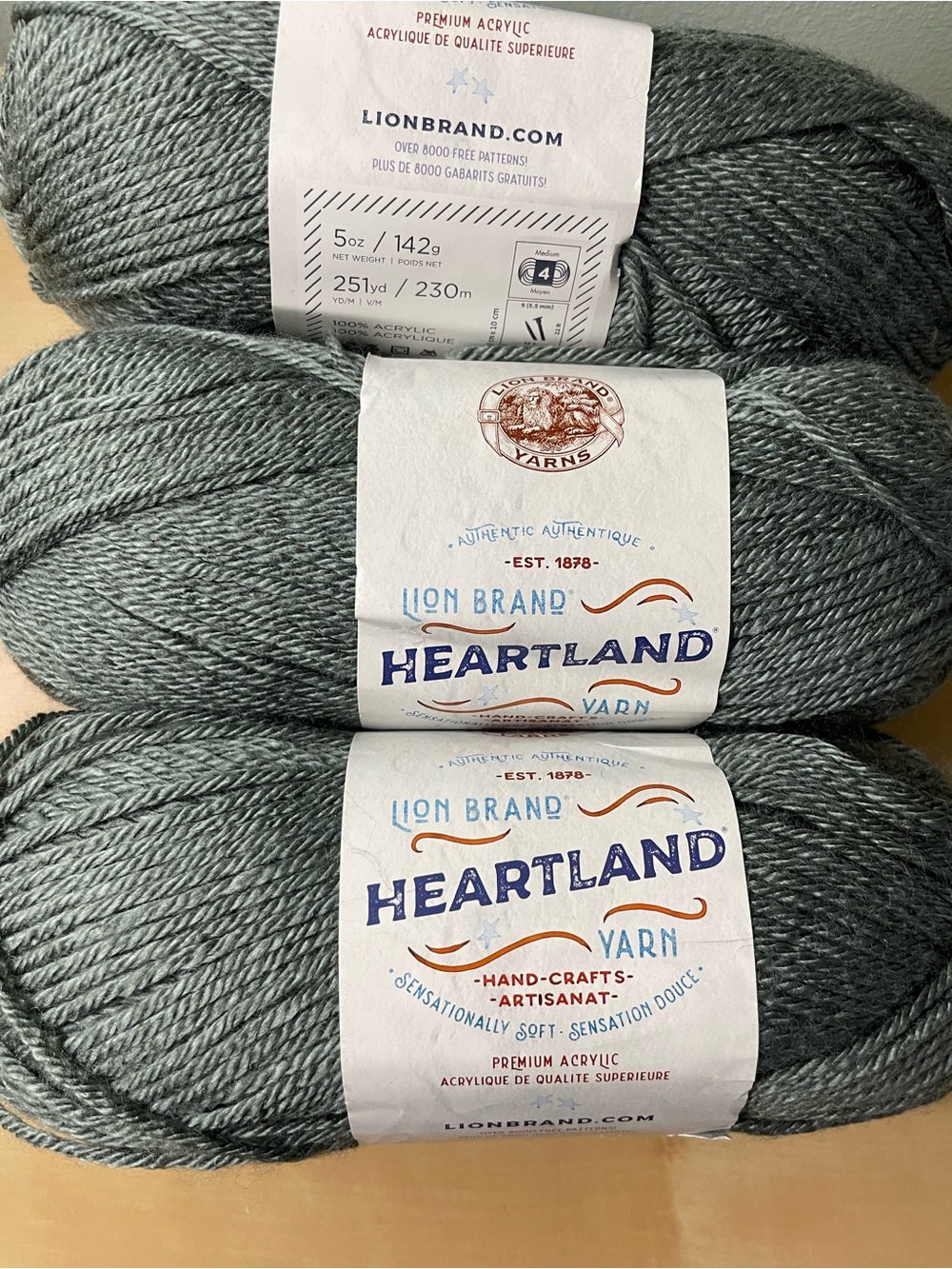 Lion Brand Heartland Yarn - Sage Gray Green (3 Skeins) Petrified Forest